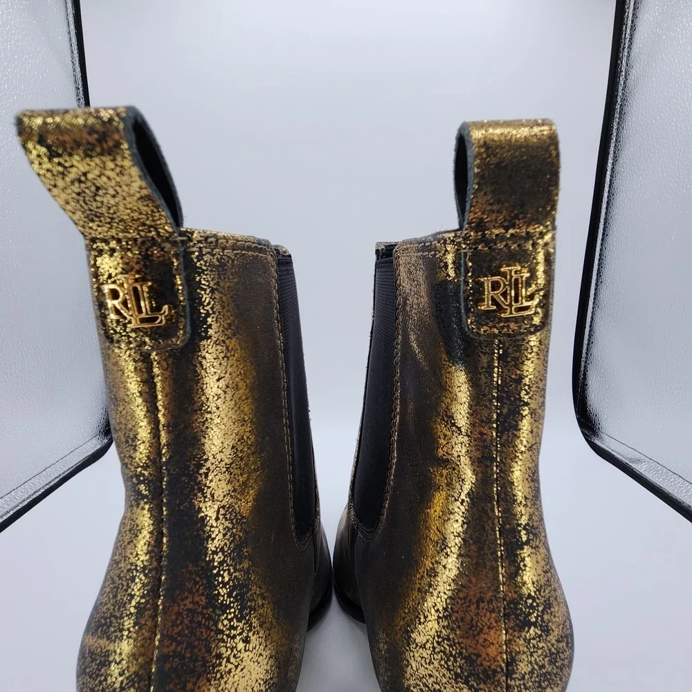 Lauren Ralph Lauren Mylah Stretch Metallic Ankle Boots Womens Size 8B NEW in Box